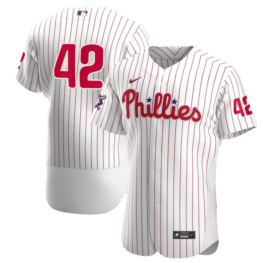 Mens Philadelphia Phillies #42 Nike White Red Home Jackie Robinson Day Authentic MLB Jerseys->tampa bay rays->MLB Jersey
